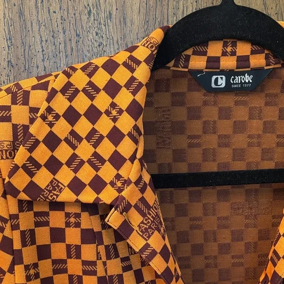 Retro Orange Checkered Shirt with shoulder pads - Picture 2 of 4
